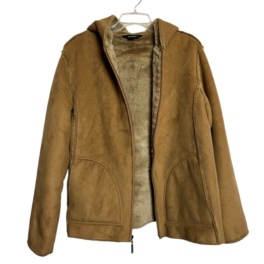 Aero Faux Suede Zip Up Jacket Camel Size Large